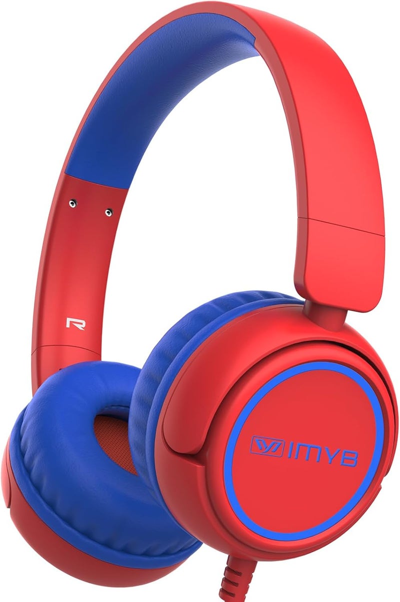 IMYB Kids Headphones Wired, Stereo Foldable Tangle-Free 3.5mm Jack Adjustable On-Ear Headphones for Kids/Toddlers/Children/Teens/Boys/Girls/School/Ipad/Tablet/Kindle/Phones/Travel/Plane (Red) - Image 1